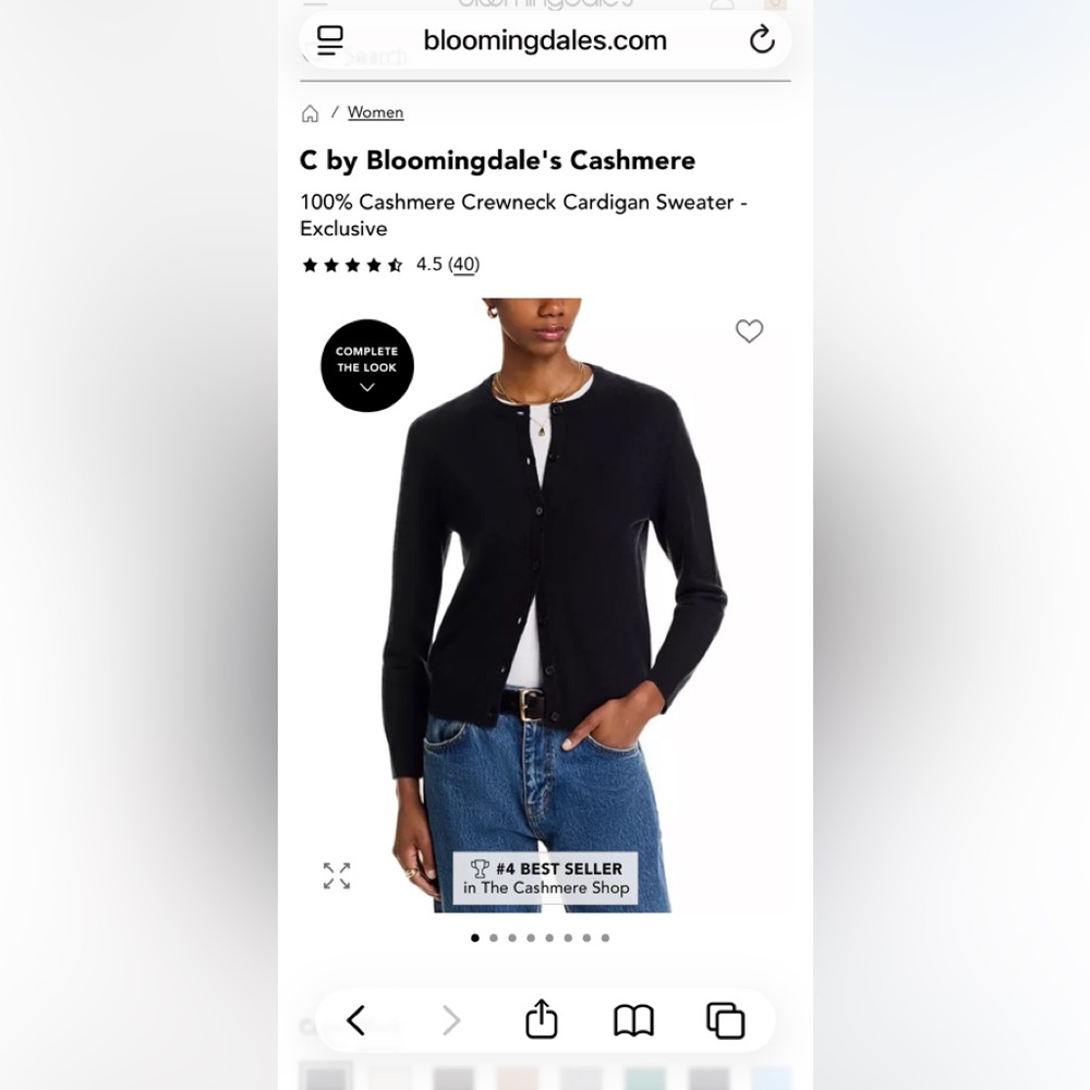 Bloomingdale's Black Cashmere Crewneck Cardigan